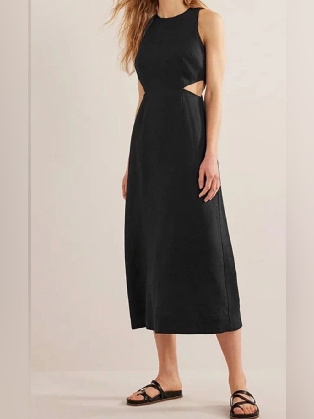 Boden black cut out linen midi dress, 6P